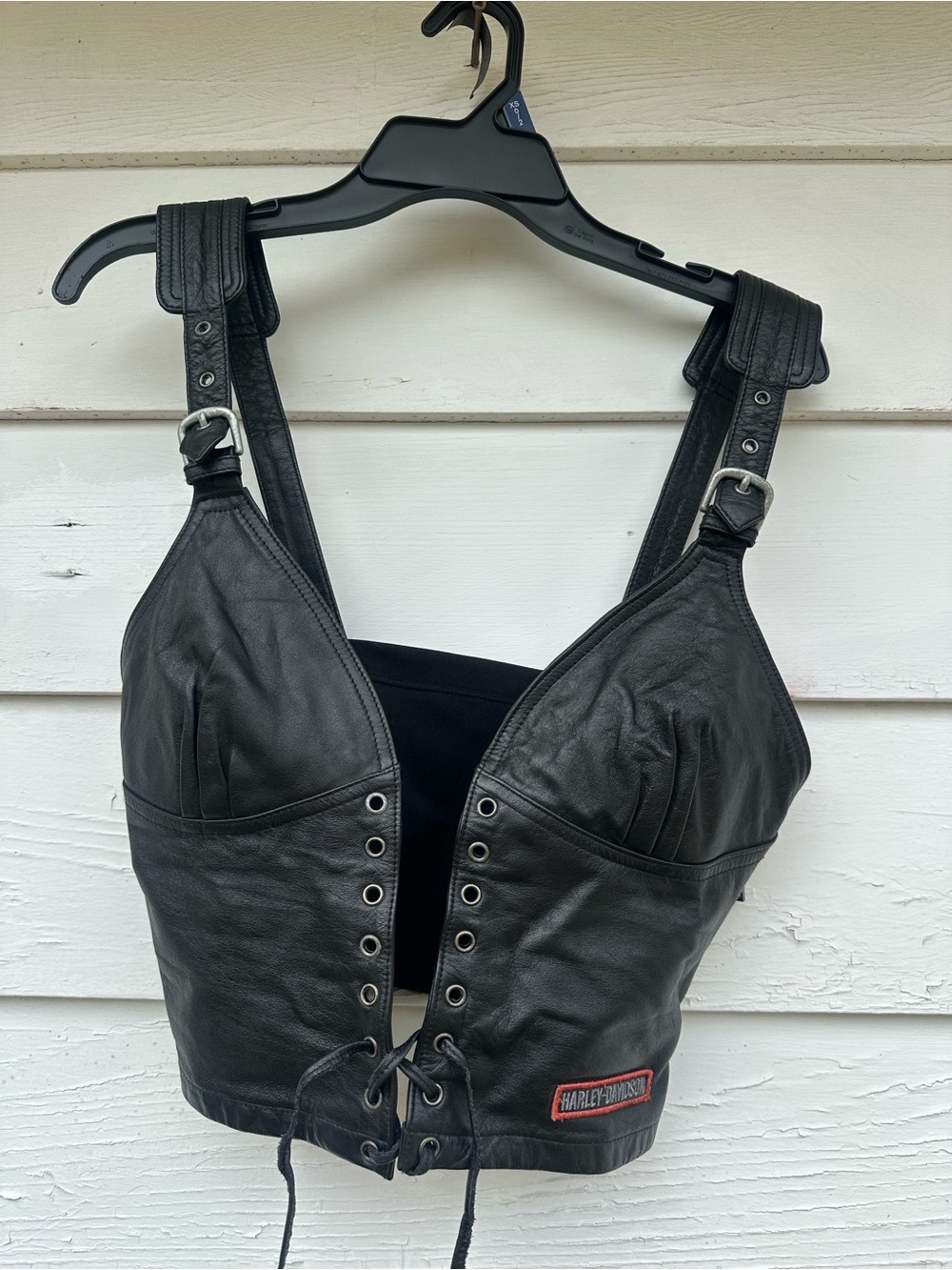Harley-Davidson Black Leather Lace-Up Biker Vest - Picture 9 of 9